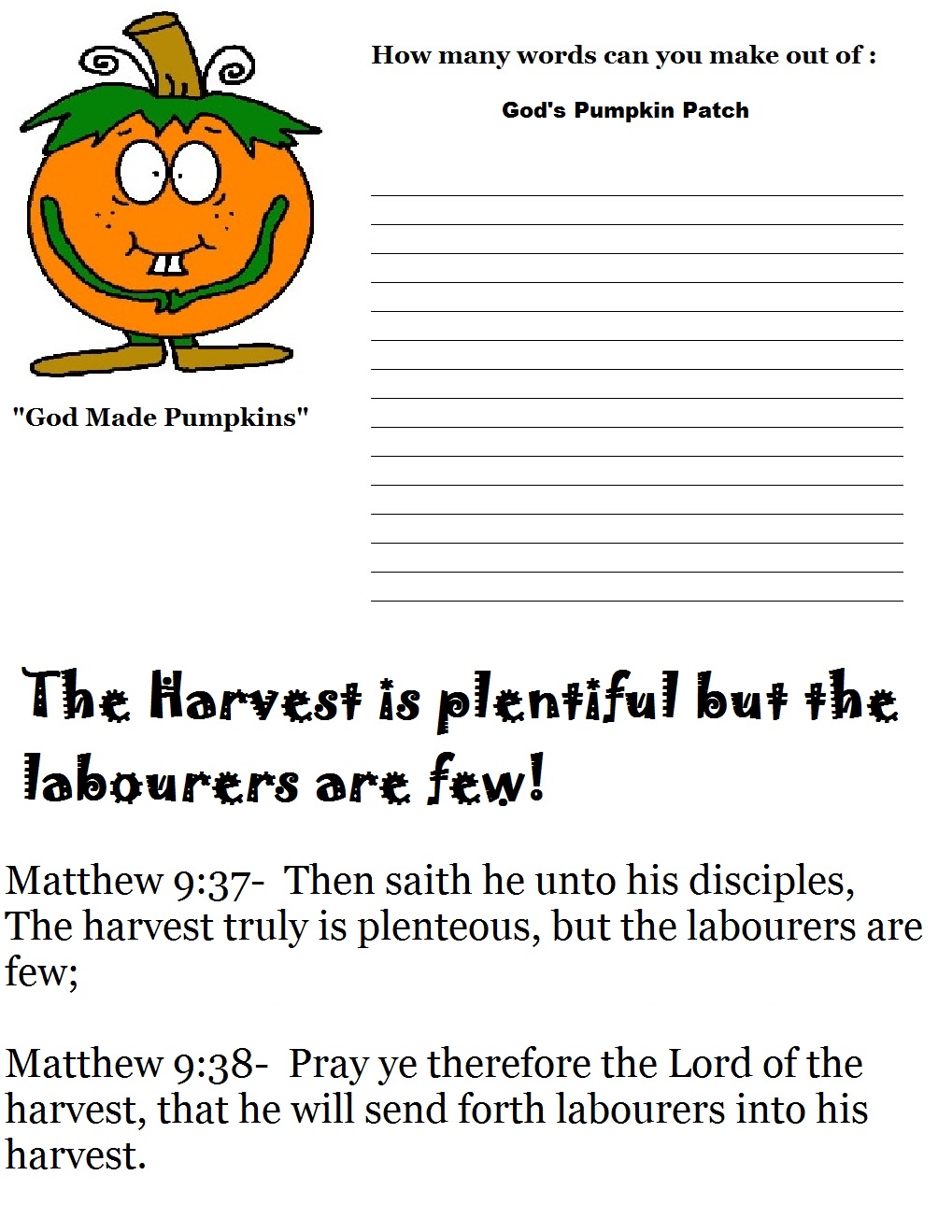 Pumpkin Sunday School LessonPreschool KidsFall Lesson Plans